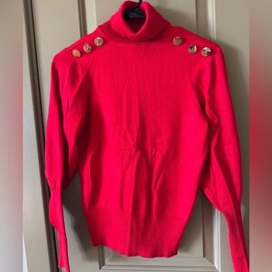 Women's Red Sweater with Gold Button Accents